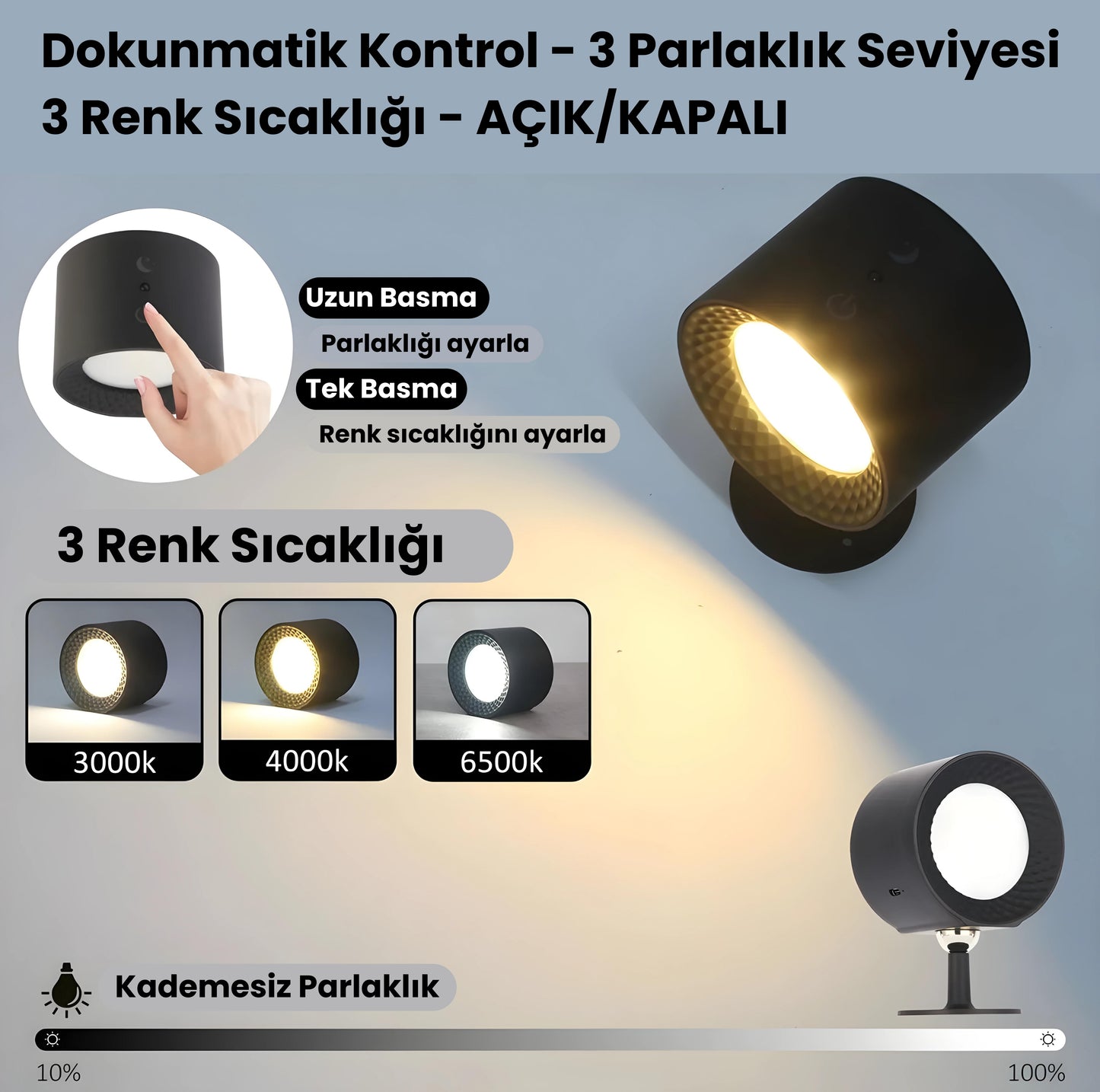 Luminose® LED Şarj Edilebilir Duvar Lambası